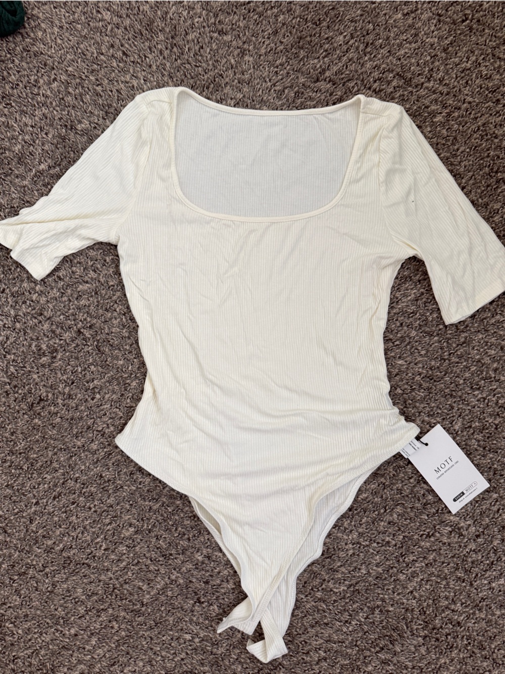 MOTF Cream Ribbed One-Shoulder Bodysuit